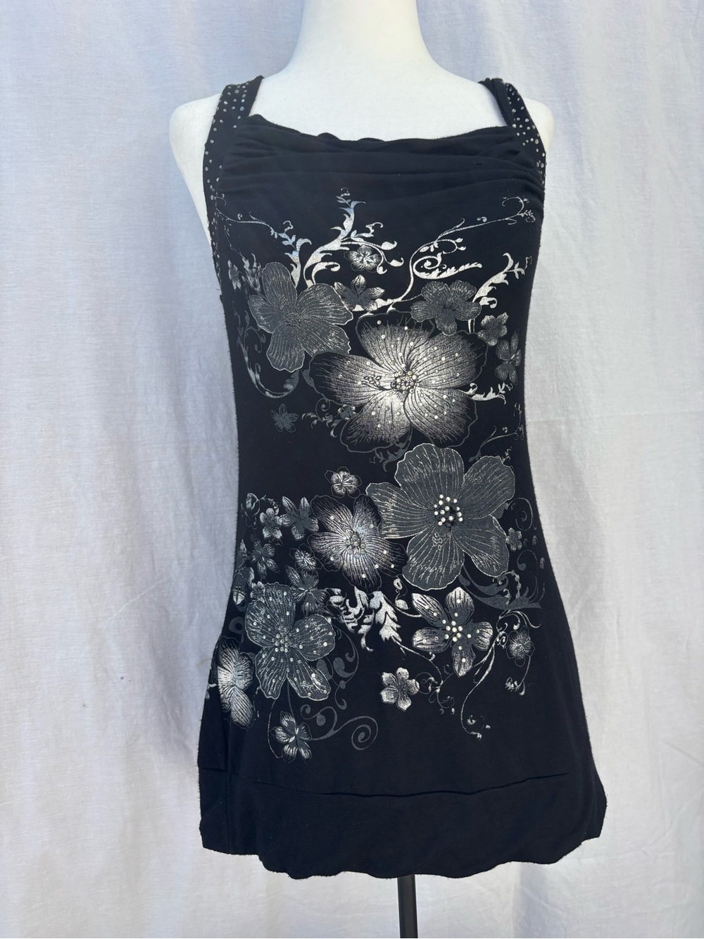 Candy Couture Y2K Whimsigoth Floral Rhinestone Tank Top Fairy Grunge L